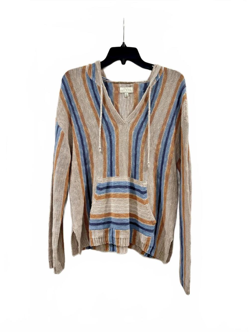 Lucky Brand Baja Beach Hoodie Surf Stripe Cotton Knit Beach Pullover Small - Picture 2 of 9